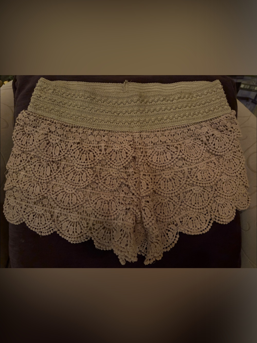 Crochet Lace Shorts in Beige